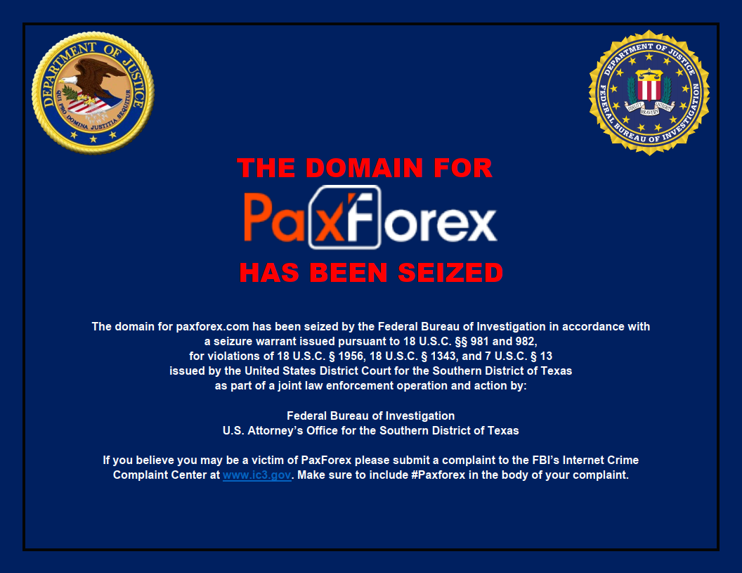 PaxForex seized banner