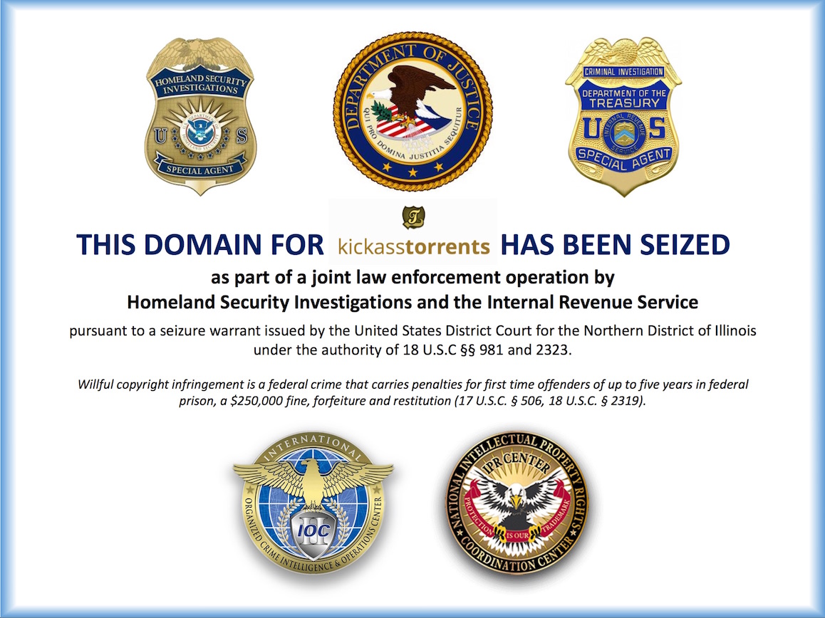 KickassTorrents seized banner